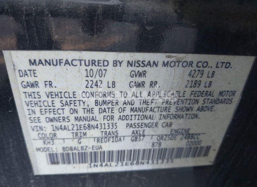Photo 9 of 2008 Nissan Altima 2.5 S (VIN 1N4AL21E68N431335)