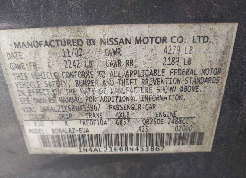 Photo 9 of 2008 Nissan Altima 2.5 S (VIN 1N4AL21E68N453867)