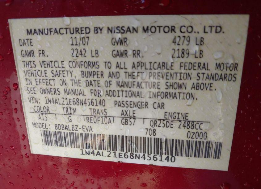 Photo 9 of 2008 Nissan Altima 2.5 S (VIN 1N4AL21E68N456140)