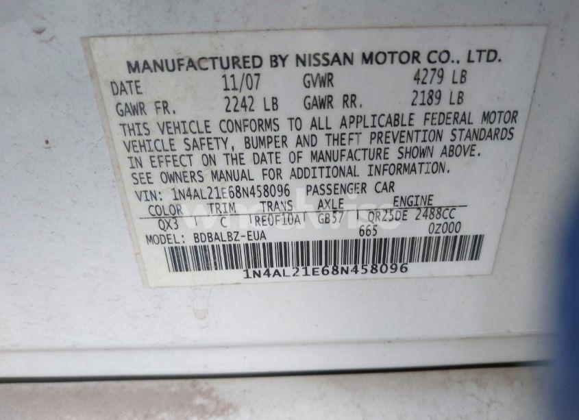 Photo 9 of 2008 Nissan Altima 2.5 S (VIN 1N4AL21E68N458096)
