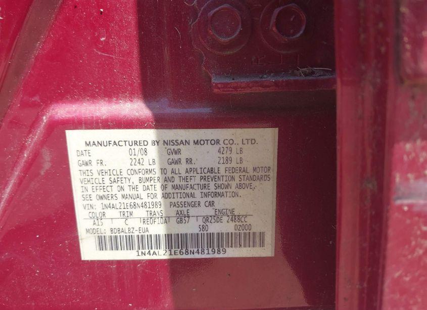 Photo 9 of 2008 Nissan Altima 2.5 S (VIN 1N4AL21E68N481989)