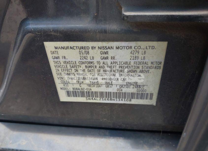 Photo 9 of 2008 Nissan Altima 2.5 S (VIN 1N4AL21E68N534108)