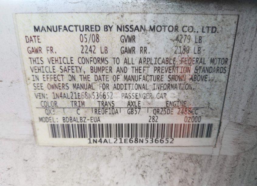 Photo 9 of 2008 Nissan Altima 2.5 S (VIN 1N4AL21E68N536652)