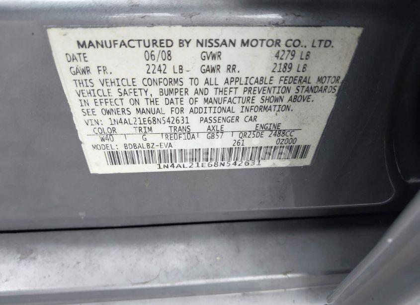 Photo 9 of 2008 Nissan Altima 2.5 S (VIN 1N4AL21E68N542631)