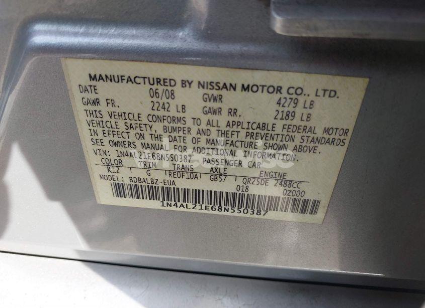 Photo 9 of 2008 Nissan Altima 2.5 S (VIN 1N4AL21E68N550387)