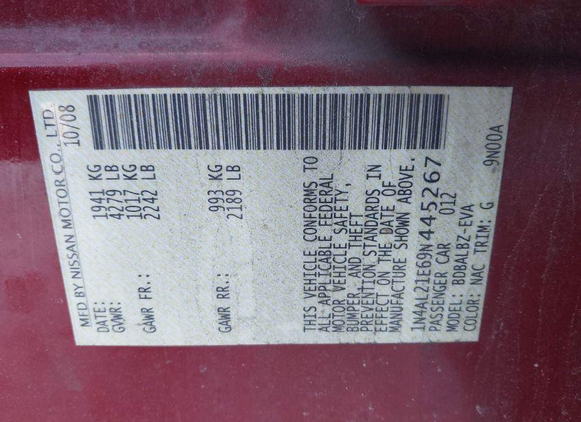 Photo 9 of 2009 Nissan Altima 2.5 S (VIN 1N4AL21E69N445267)