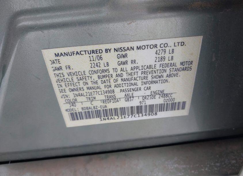 Photo 9 of 2007 Nissan Altima 2.5 S (VIN 1N4AL21E77C134908)