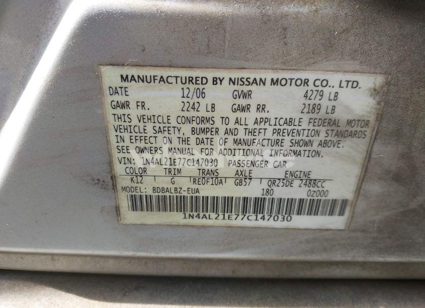 Photo 9 of 2007 Nissan Altima 2.5 S (VIN 1N4AL21E77C147030)