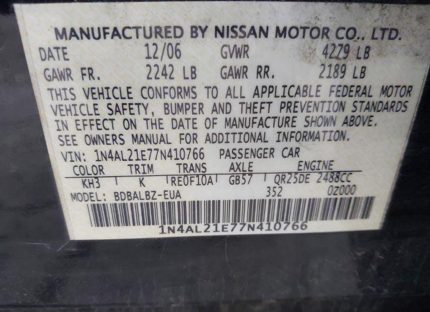 Photo 9 of 2007 Nissan Altima 2.5 S (VIN 1N4AL21E77N410766)