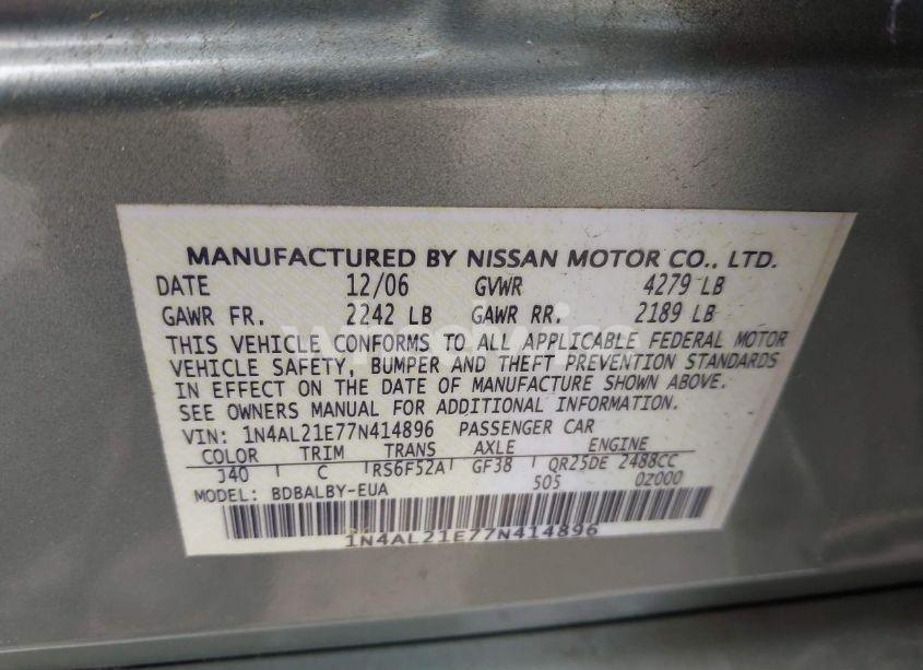 Photo 9 of 2007 Nissan Altima 2.5 S (VIN 1N4AL21E77N414896)