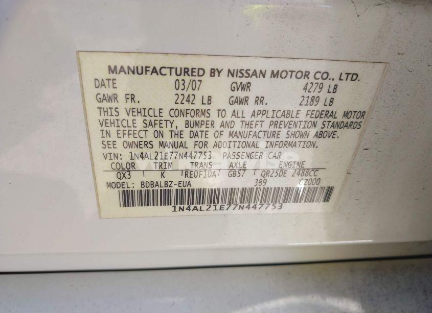 Photo 9 of 2007 Nissan Altima 2.5 S (VIN 1N4AL21E77N447753)