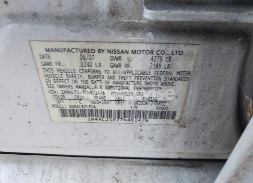 Photo 9 of 2007 Nissan Altima 2.5 S (VIN 1N4AL21E77N491476)