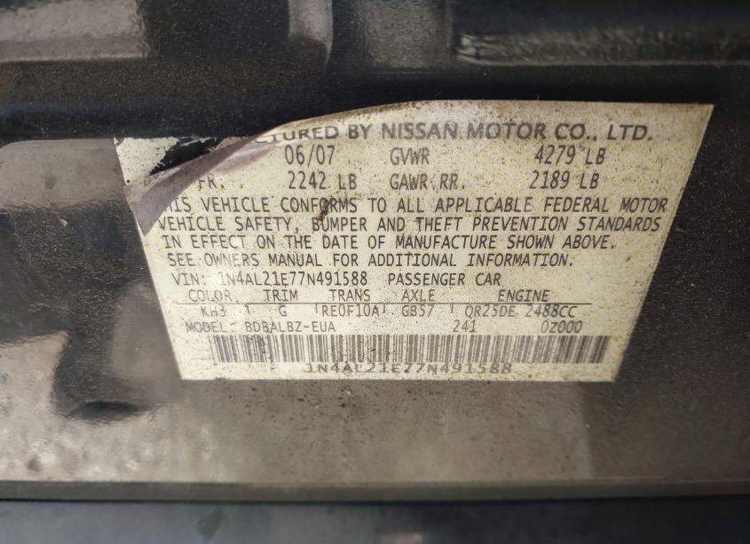 Photo 9 of 2007 Nissan Altima 2.5 S (VIN 1N4AL21E77N491588)
