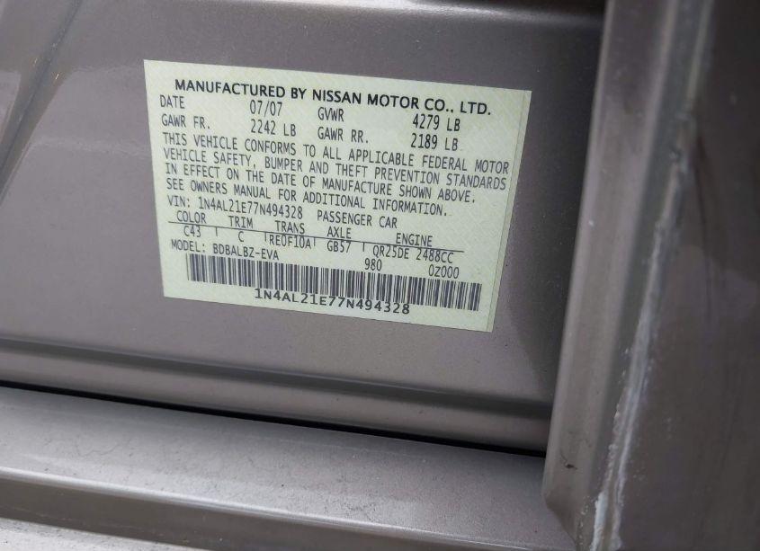 Photo 9 of 2007 Nissan Altima 2.5 S (VIN 1N4AL21E77N494328)