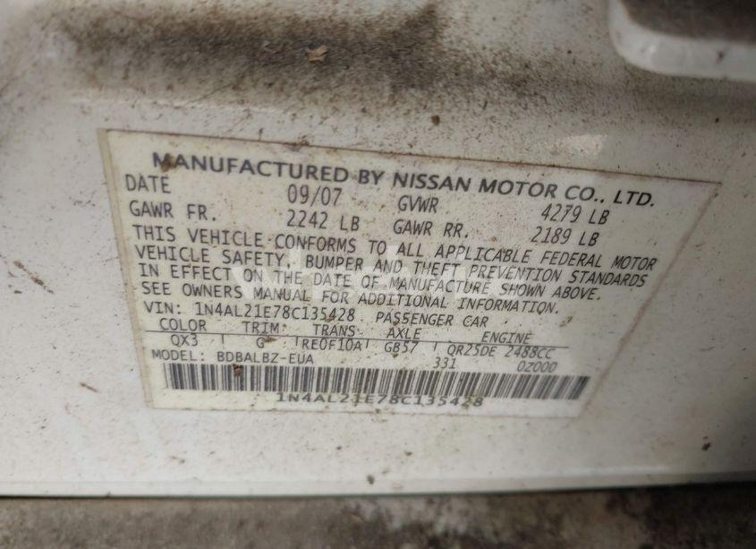 Photo 9 of 2008 Nissan Altima 2.5 S (VIN 1N4AL21E78C135428)