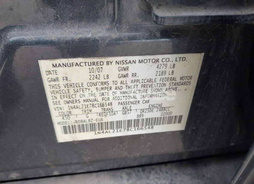 Photo 9 of 2008 Nissan Altima 2.5 S (VIN 1N4AL21E78C166548)