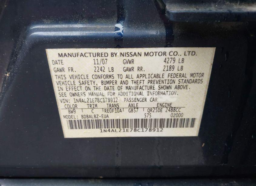Photo 9 of 2008 Nissan Altima 2.5 S (VIN 1N4AL21E78C178912)