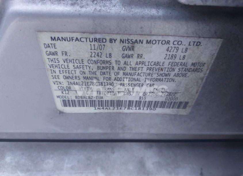 Photo 9 of 2008 Nissan Altima 2.5 S (VIN 1N4AL21E78C181390)
