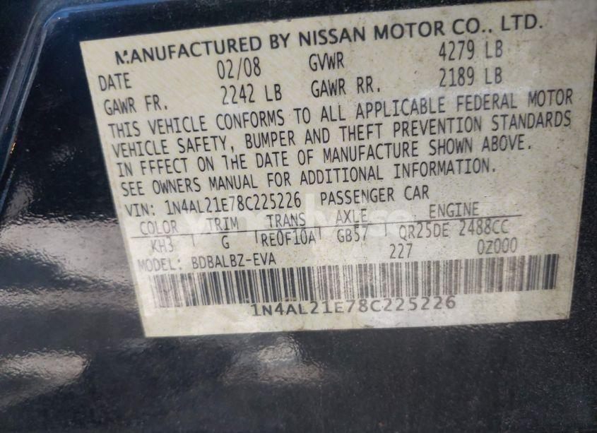 Photo 9 of 2008 Nissan Altima 2.5 S (VIN 1N4AL21E78C225226)