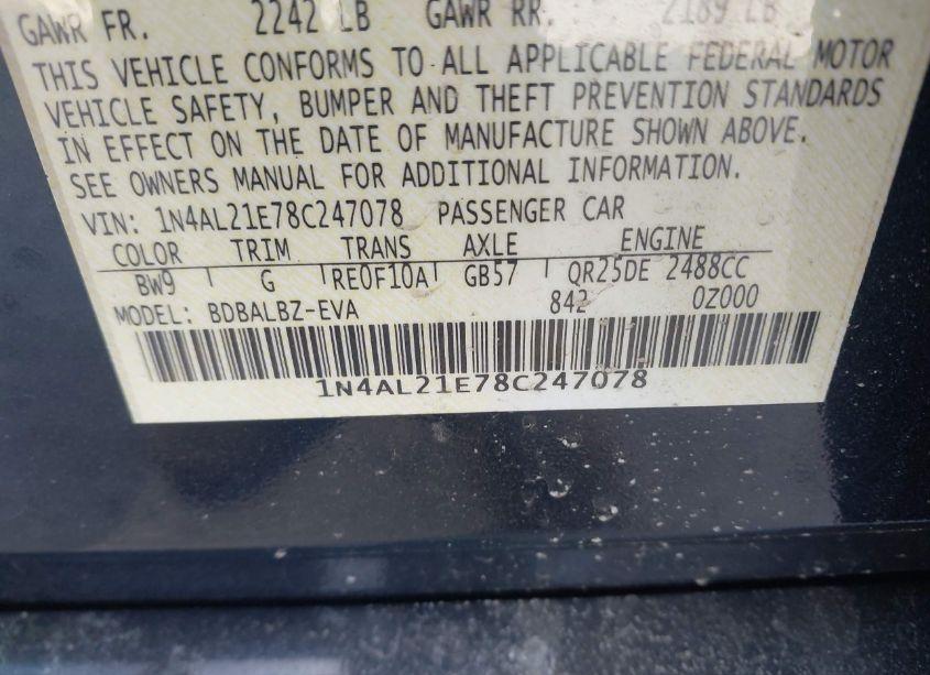 Photo 9 of 2008 Nissan Altima 2.5 S (VIN 1N4AL21E78C247078)