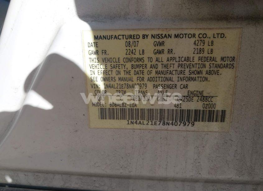 Photo 9 of 2008 Nissan Altima 2.5 S (VIN 1N4AL21E78N407979)