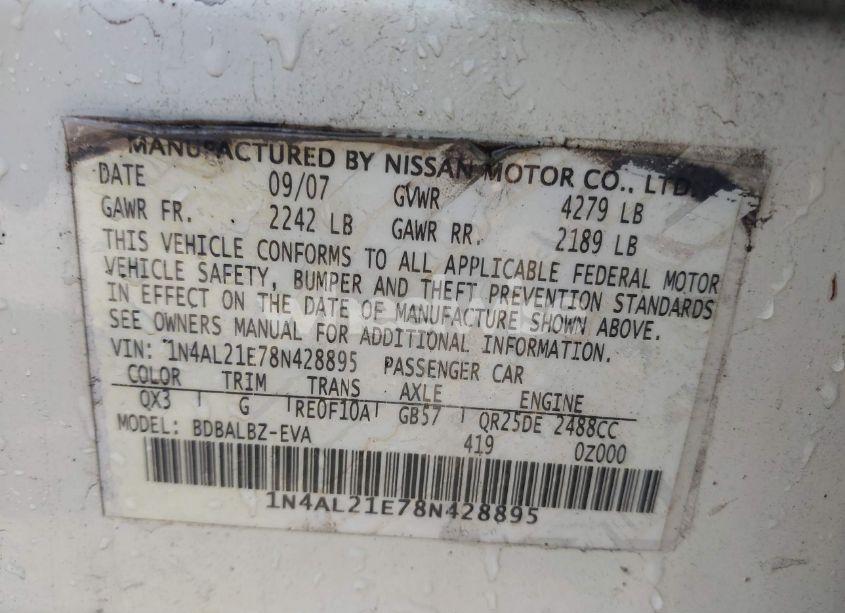 Photo 9 of 2008 Nissan Altima 2.5 S (VIN 1N4AL21E78N428895)