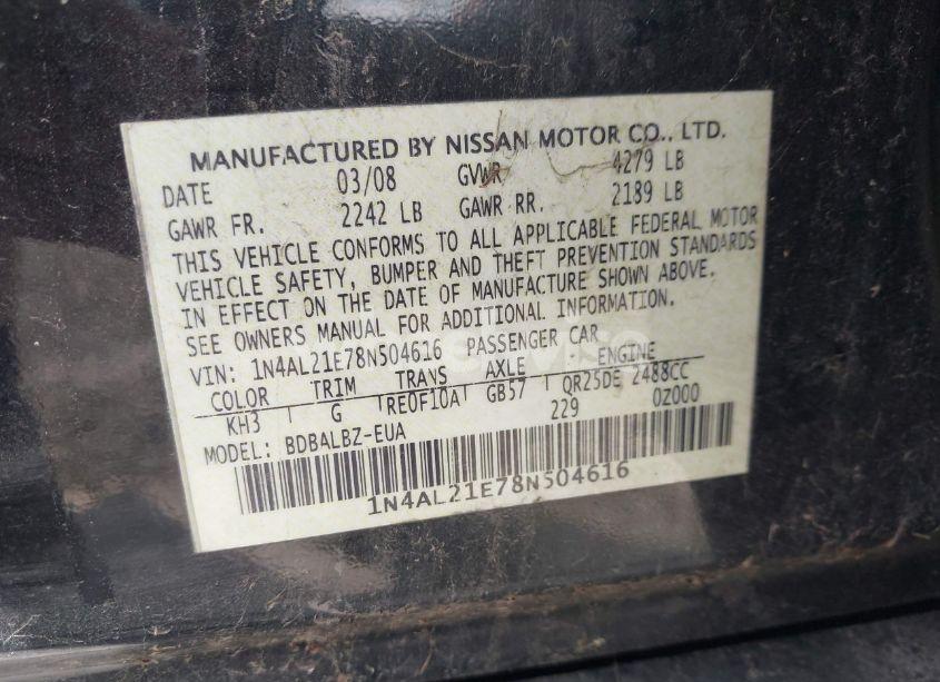 Photo 9 of 2008 Nissan Altima 2.5 S (VIN 1N4AL21E78N504616)