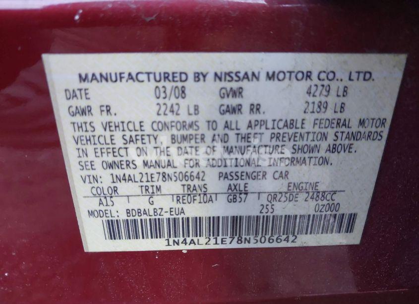 Photo 9 of 2008 Nissan Altima 2.5 S (VIN 1N4AL21E78N506642)