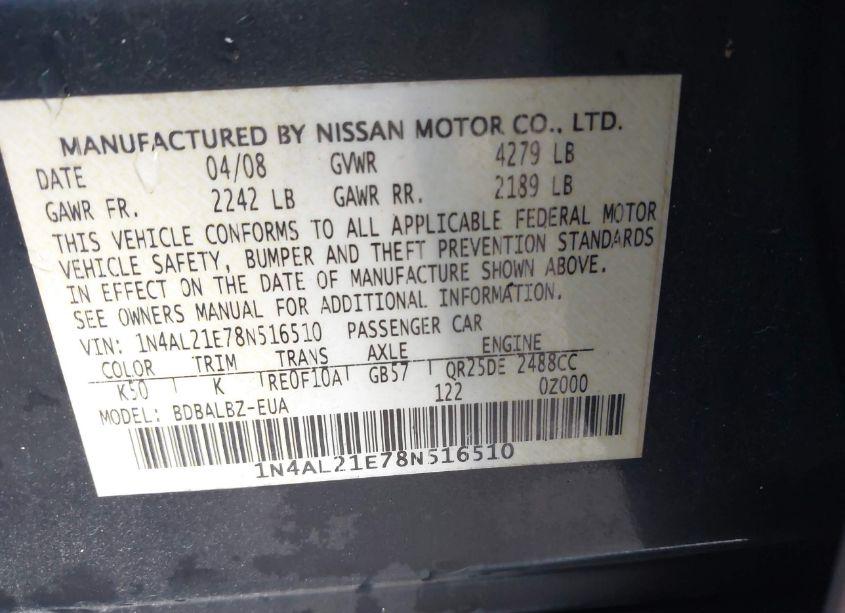Photo 9 of 2008 Nissan Altima 2.5 S (VIN 1N4AL21E78N516510)