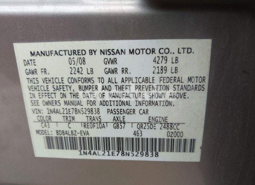 Photo 9 of 2008 Nissan Altima 2.5 S (VIN 1N4AL21E78N529838)