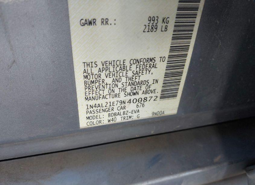 Photo 9 of 2009 Nissan Altima 2.5 S (VIN 1N4AL21E79N400872)