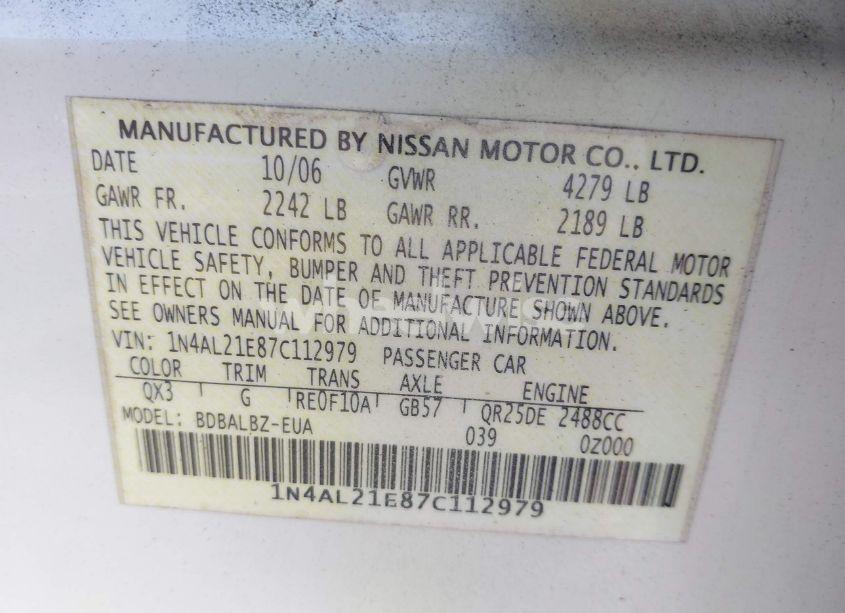 Photo 9 of 2007 Nissan Altima 2.5 S (VIN 1N4AL21E87C112979)