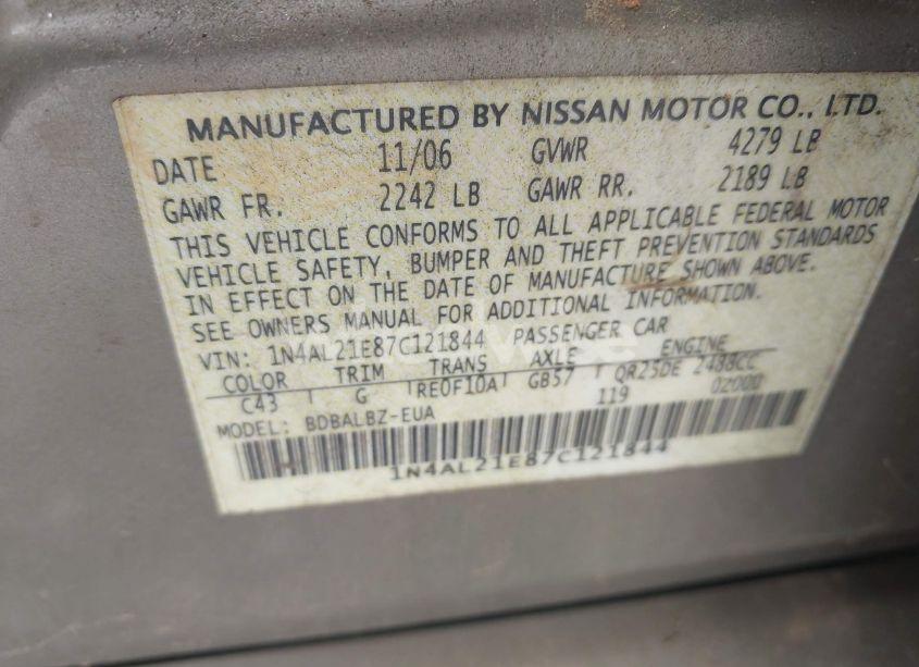 Photo 9 of 2007 Nissan Altima 2.5 S (VIN 1N4AL21E87C121844)
