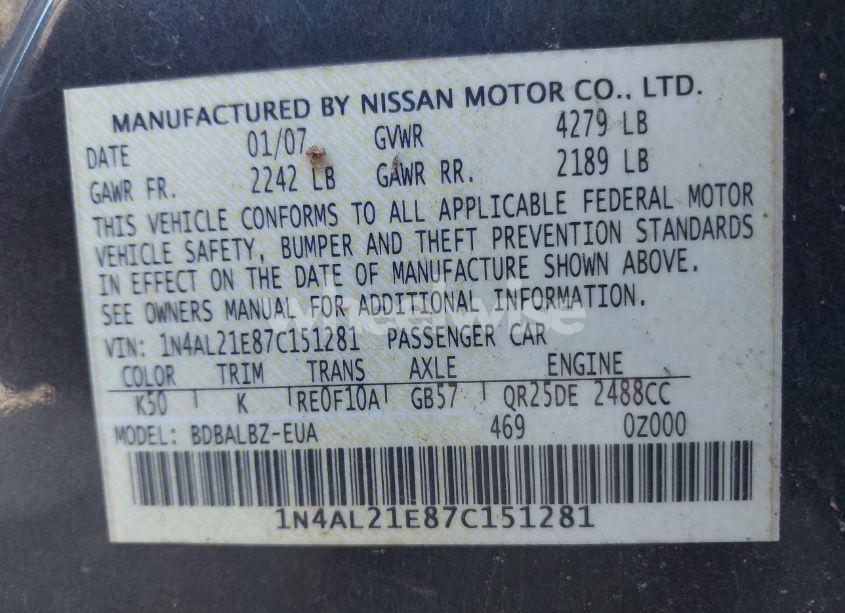 Photo 9 of 2007 Nissan Altima 2.5 S (VIN 1N4AL21E87C151281)