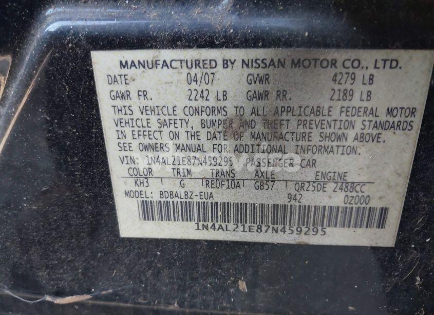 Photo 9 of 2007 Nissan Altima 2.5 S (VIN 1N4AL21E87N459295)