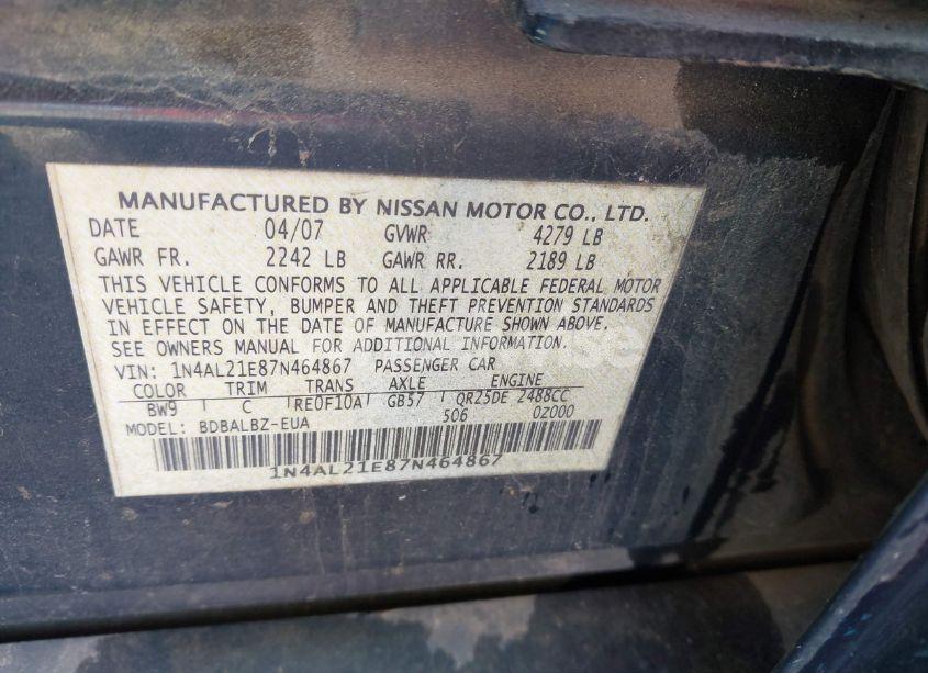 Photo 9 of 2007 Nissan Altima 2.5 S (VIN 1N4AL21E87N464867)