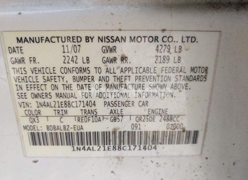 Photo 9 of 2008 Nissan Altima 2.5 S (VIN 1N4AL21E88C171404)