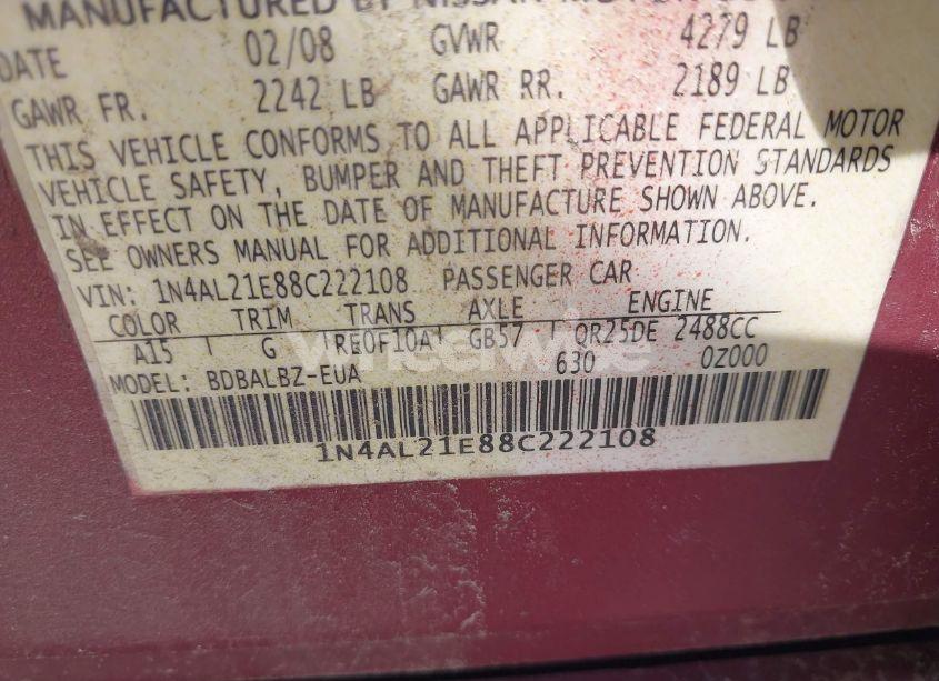 Photo 9 of 2008 Nissan Altima 2.5 S (VIN 1N4AL21E88C222108)