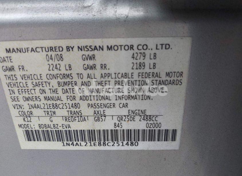 Photo 9 of 2008 Nissan Altima 2.5 S (VIN 1N4AL21E88C251480)