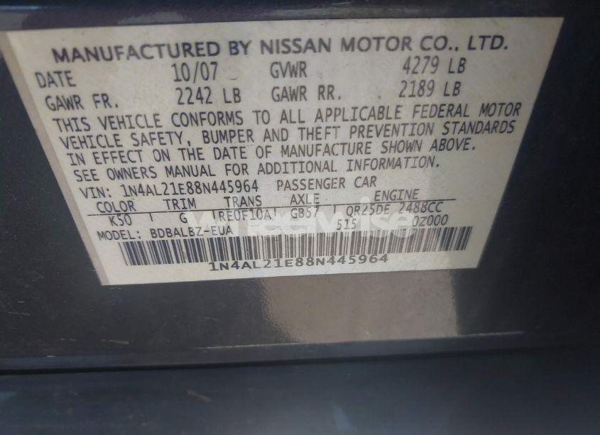Photo 9 of 2008 Nissan Altima 2.5 S (VIN 1N4AL21E88N445964)
