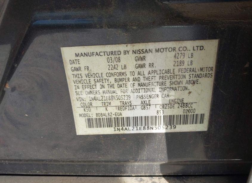 Photo 9 of 2008 Nissan Altima 2.5 S (VIN 1N4AL21E88N505239)