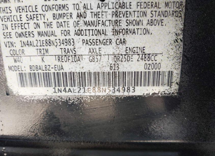 Photo 9 of 2008 Nissan Altima 2.5 S (VIN 1N4AL21E88N534983)