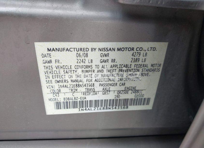 Photo 9 of 2008 Nissan Altima 2.5 S (VIN 1N4AL21E88N543568)