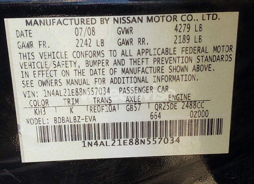 Photo 9 of 2008 Nissan Altima 2.5 S (VIN 1N4AL21E88N557034)