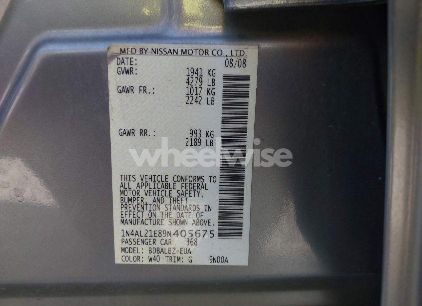 Photo 9 of 2009 Nissan Altima 2.5 S (VIN 1N4AL21E89N405675)