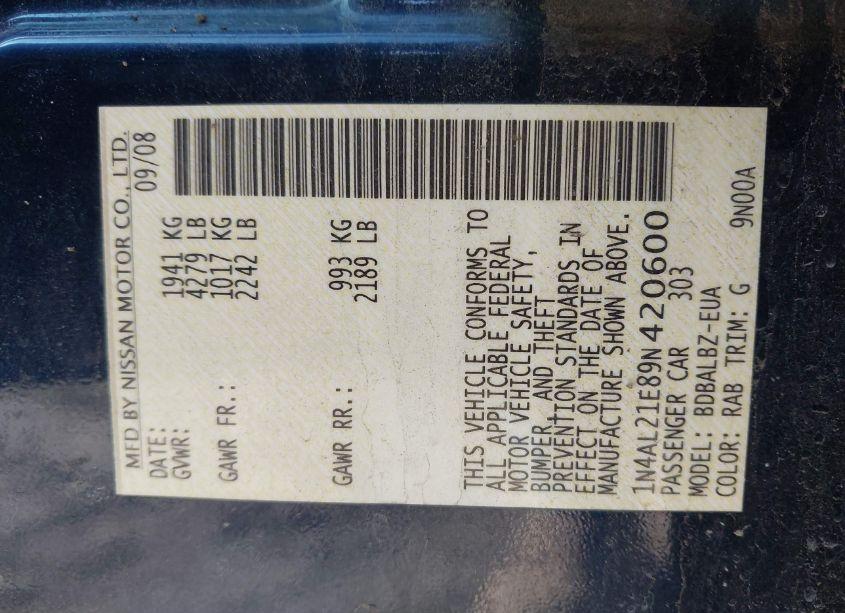 Photo 9 of 2009 Nissan Altima 2.5 S (VIN 1N4AL21E89N420600)