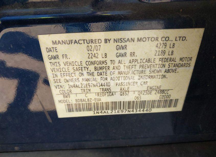 Photo 9 of 2007 Nissan Altima 2.5 S (VIN 1N4AL21E97N434440)