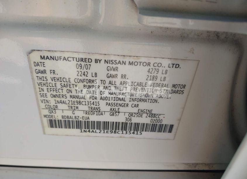 Photo 9 of 2008 Nissan Altima 2.5 S (VIN 1N4AL21E98C135415)