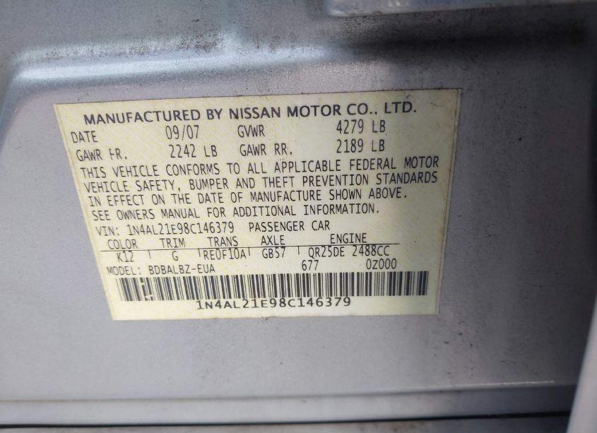 Photo 9 of 2008 Nissan Altima 2.5 S (VIN 1N4AL21E98C146379)
