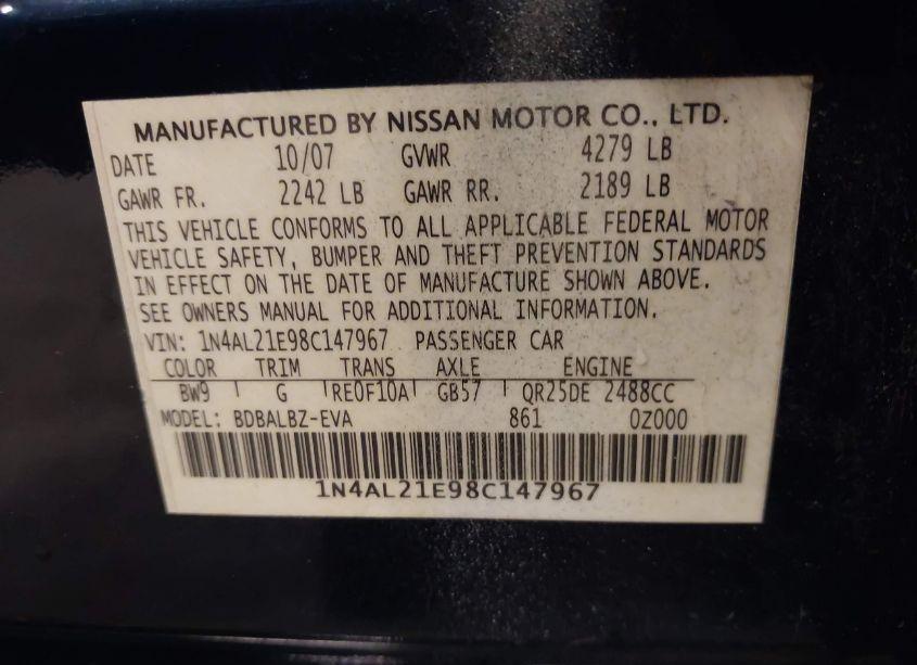 Photo 9 of 2008 Nissan Altima 2.5 S (VIN 1N4AL21E98C147967)